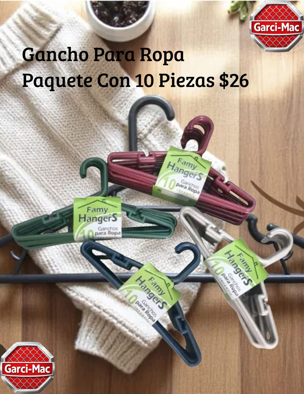 GANCHOS PARA LA ROPA PAQUETE CON 10